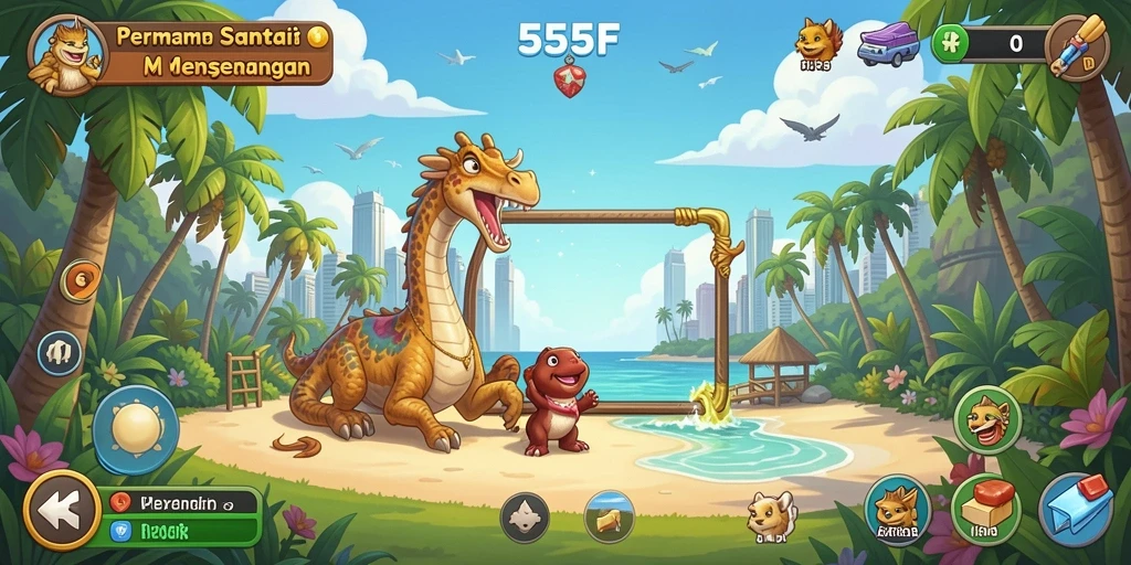 Tampilan menarik dan seru dari gameplay 555F yang menghibur.