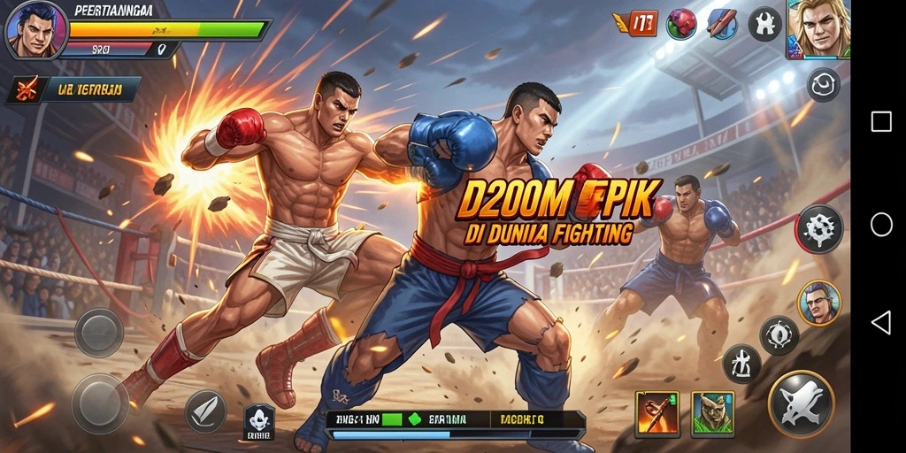 Screenshot gameplay D200M dengan aksi pertarungan menegangkan.