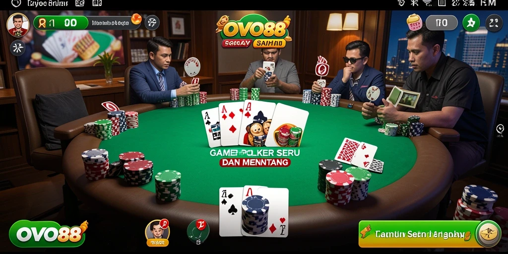 Tampilan gameplay OVO88 dengan para pemain yang berkompetisi di meja poker.