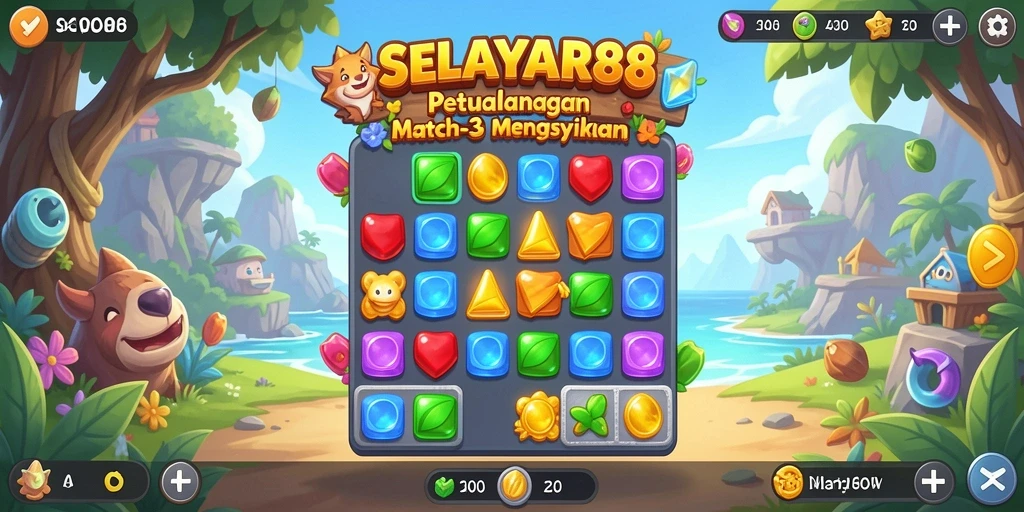 Tangkapan layar gameplay <strong>SELAYAR88</strong> yang menggambarkan aksi Match-3 yang seru.